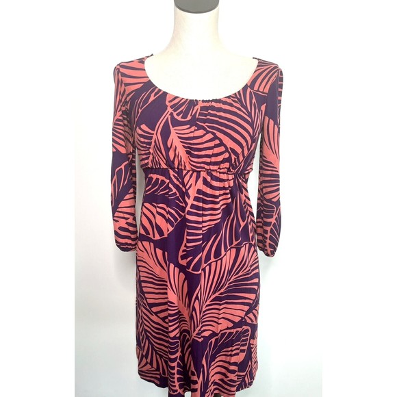 Boden Fit & Flare Dress Purple Pink Fern Leaf Tropical Size 2 - Picture 1 of 15